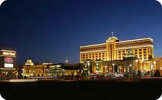 South Point Hotel and Casino exterior lit up at night