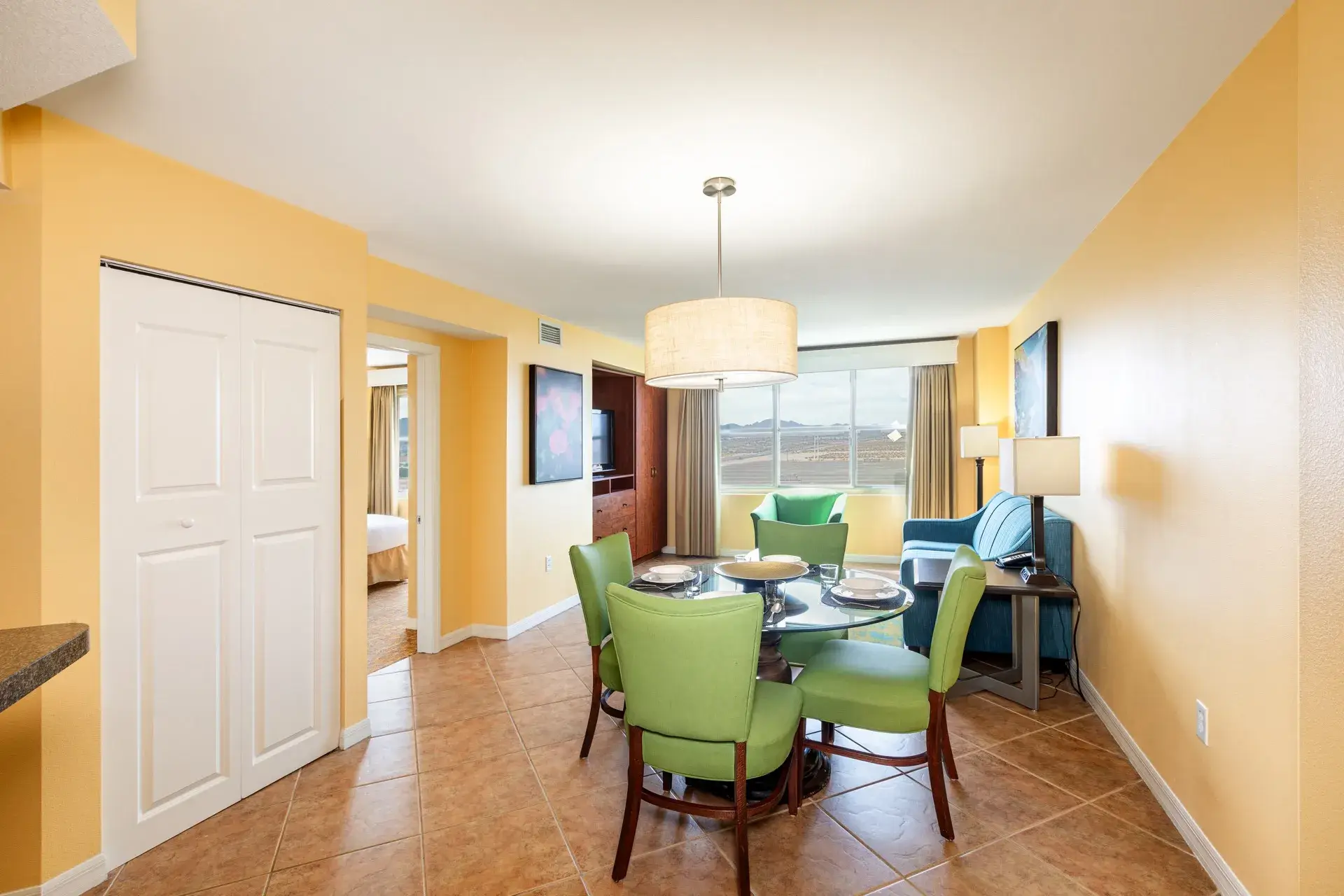 A dining and living room
